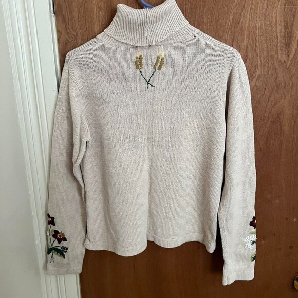 🍁Cottagecore Harvest Sweater Vintage All Points Embroidered Natural Textiles - Picture 2 of 5